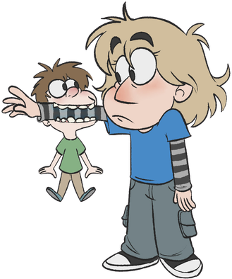 Illustration of a child biting Dani's arm