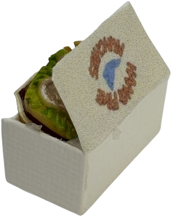 Scale model meal box, side view